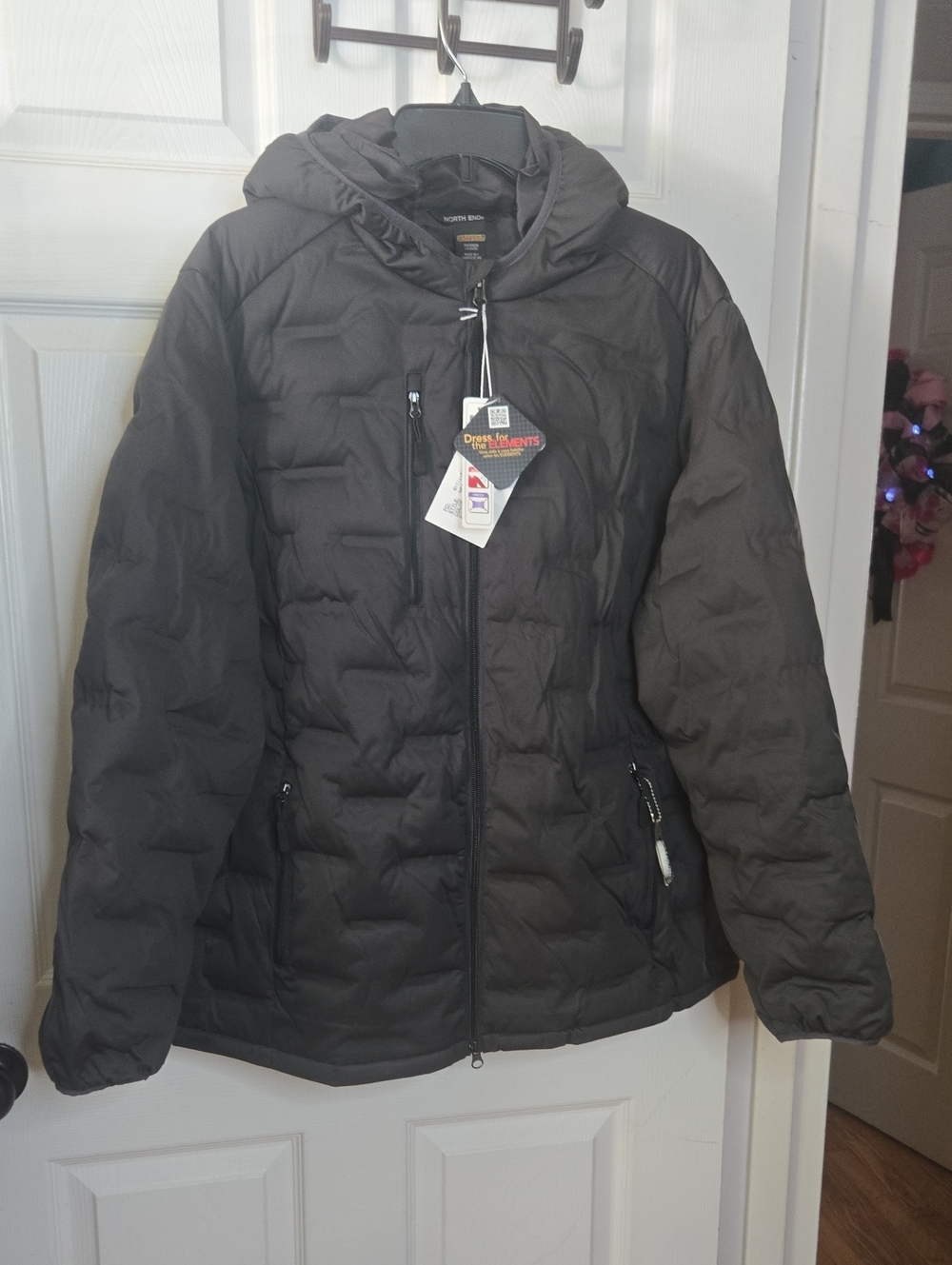 North End Women's Hooded Quilted Puffer Jacket - Black